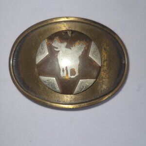 Vintage Brass Belt Buckle with Horse * Western Belt Buckle * Cowboy Buckle